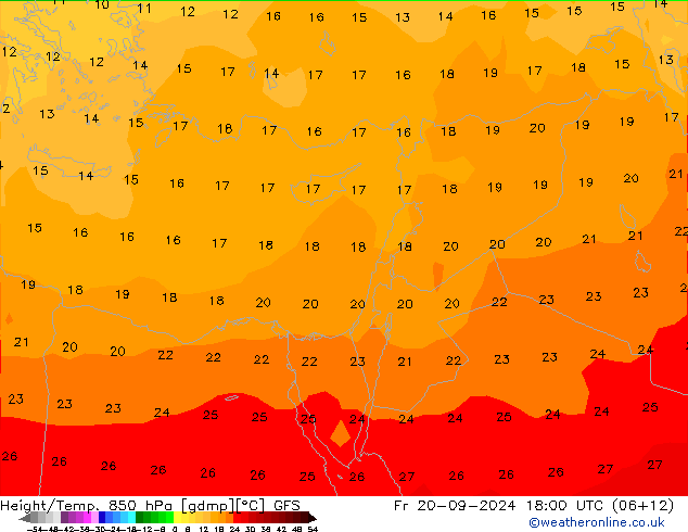 Hoogte/Temp. 850 hPa GFS vr 20.09.2024 18 UTC