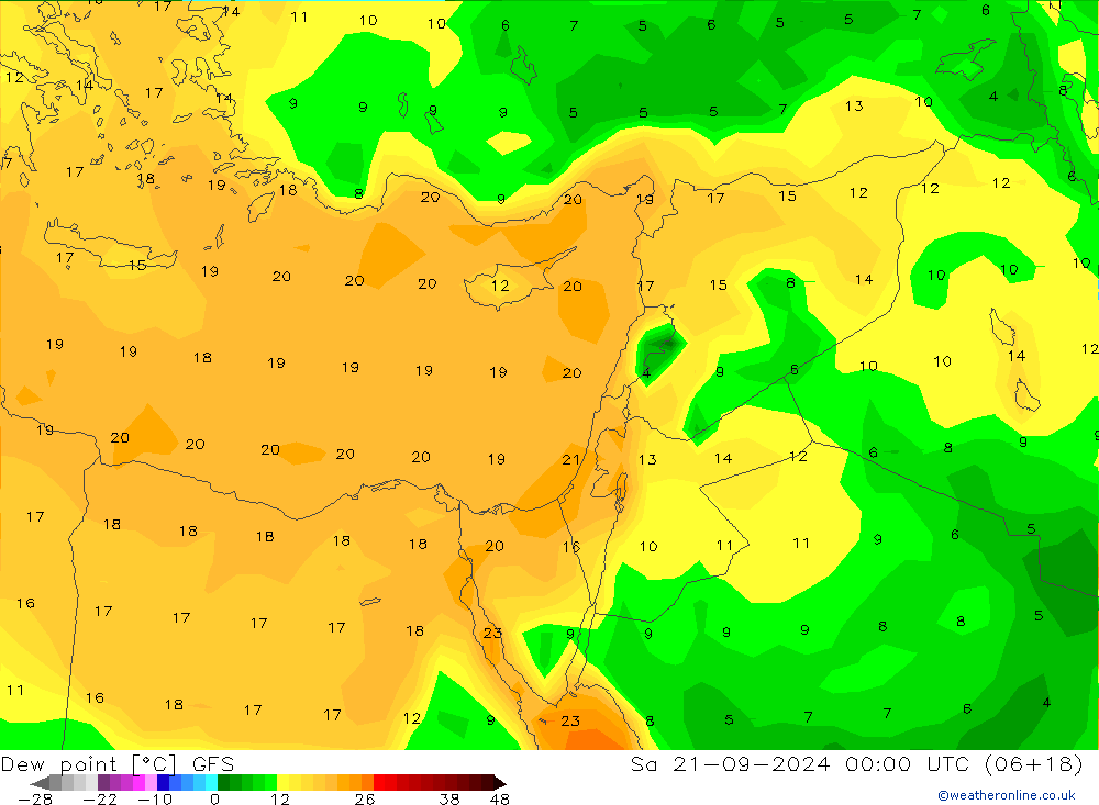 Point de rosée GFS sam 21.09.2024 00 UTC