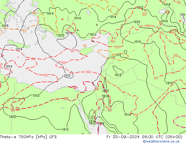 Theta-e 700hPa GFS Cu 20.09.2024 06 UTC