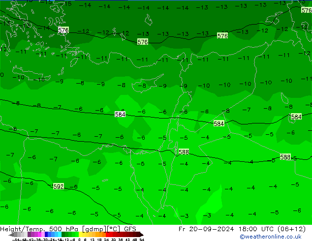 Z500/Rain (+SLP)/Z850 GFS пт 20.09.2024 18 UTC