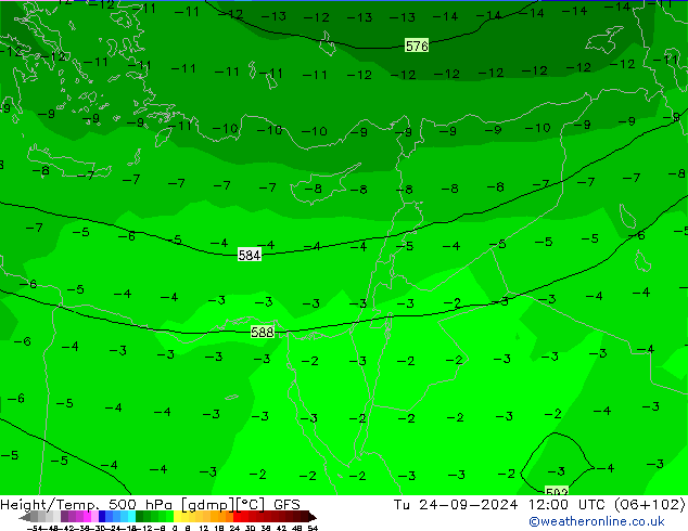 Z500/Yağmur (+YB)/Z850 GFS Sa 24.09.2024 12 UTC