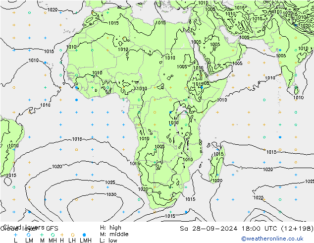 Cloud layer GFS Sa 28.09.2024 18 UTC