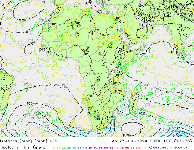 Isotachs (mph) GFS  23.09.2024 18 UTC