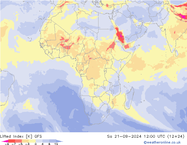 Lifted Index GFS Sa 21.09.2024 12 UTC