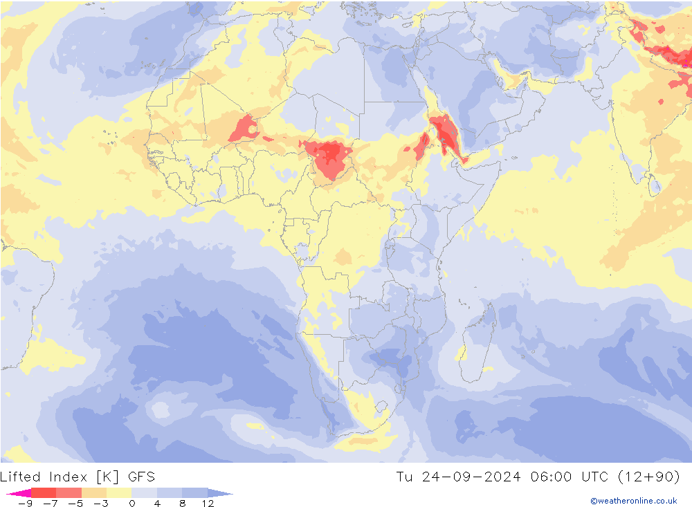 Lifted Index GFS Di 24.09.2024 06 UTC