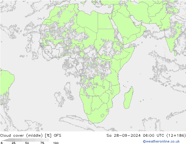 Cloud cover (middle) GFS Sa 28.09.2024 06 UTC