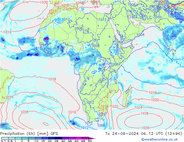 Z500/Rain (+SLP)/Z850 GFS wto. 24.09.2024 12 UTC