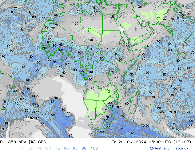 RH 850 hPa GFS Pá 20.09.2024 15 UTC