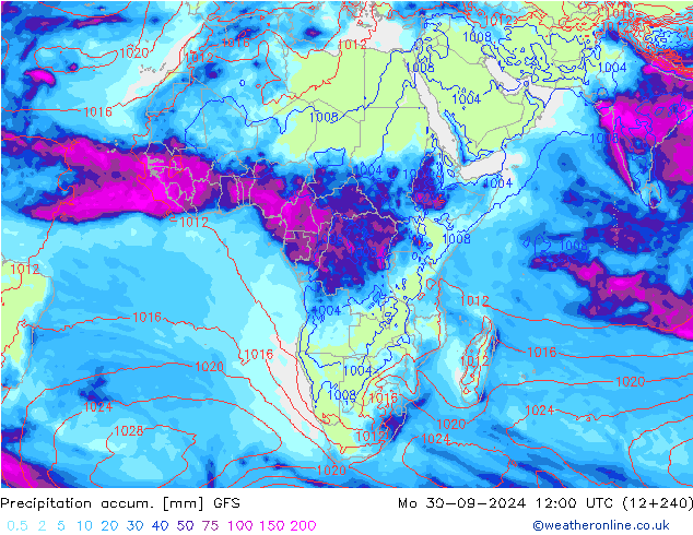 Precipitación acum. GFS lun 30.09.2024 12 UTC