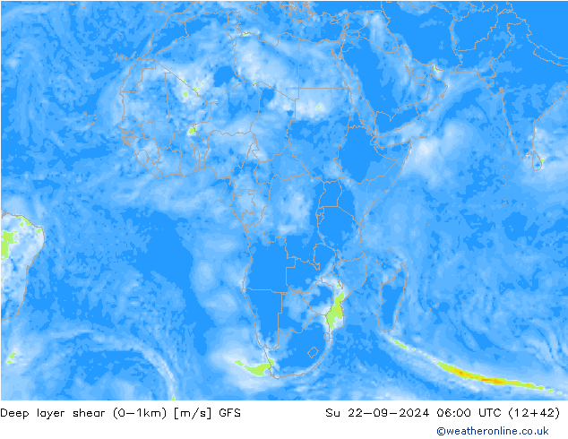 Deep layer shear (0-1km) GFS Paz 22.09.2024 06 UTC