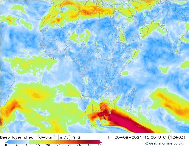 Deep layer shear (0-6km) GFS September 2024