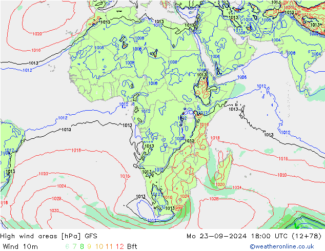 High wind areas GFS  23.09.2024 18 UTC