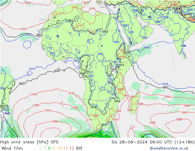 High wind areas GFS  28.09.2024 06 UTC