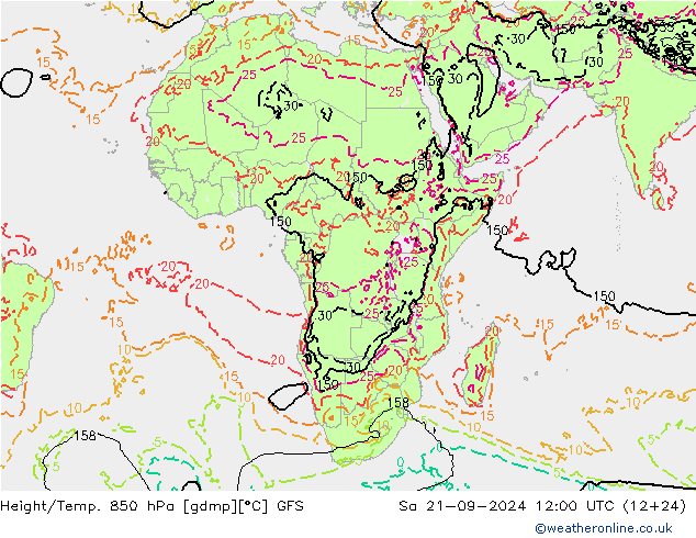 Height/Temp. 850 hPa GFS  21.09.2024 12 UTC