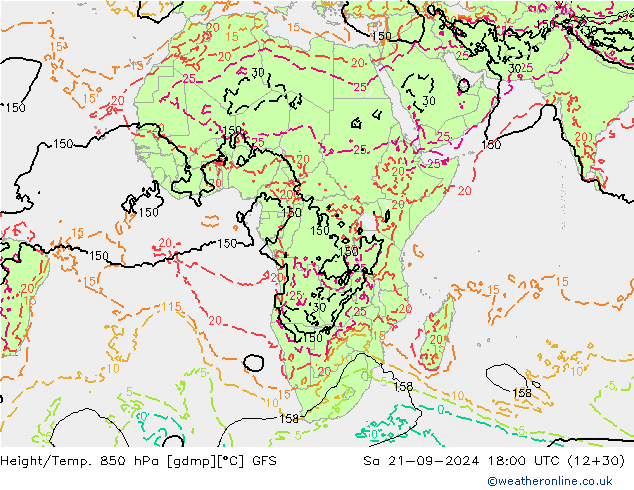 Hoogte/Temp. 850 hPa GFS september 2024