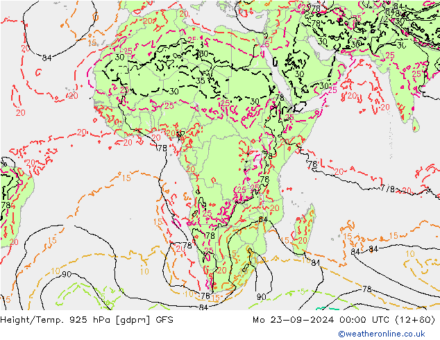 Height/Temp. 925 hPa GFS Po 23.09.2024 00 UTC