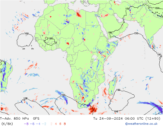 T-Adv. 850 hPa GFS Di 24.09.2024 06 UTC