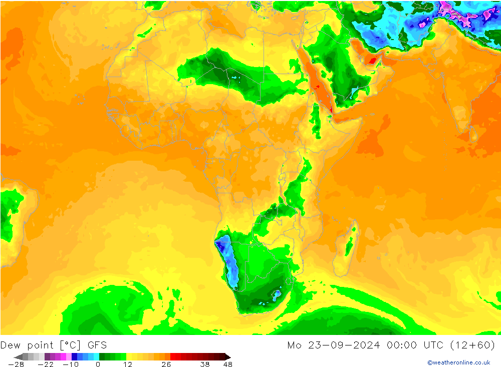 Dew point GFS Mo 23.09.2024 00 UTC