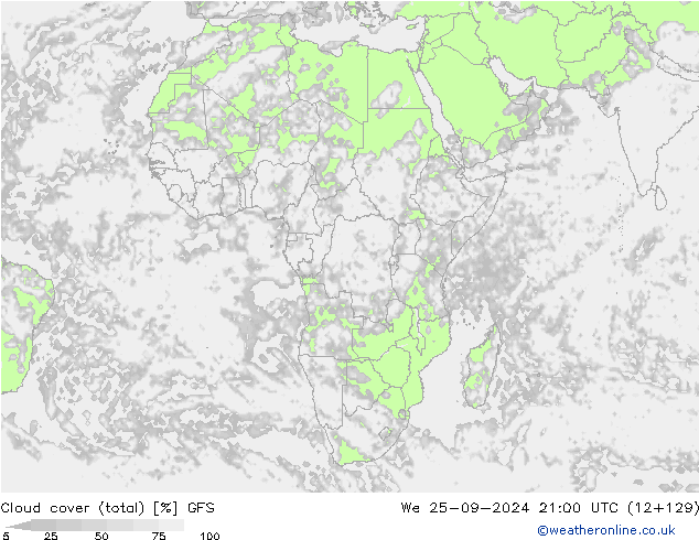 Cloud cover (total) GFS We 25.09.2024 21 UTC