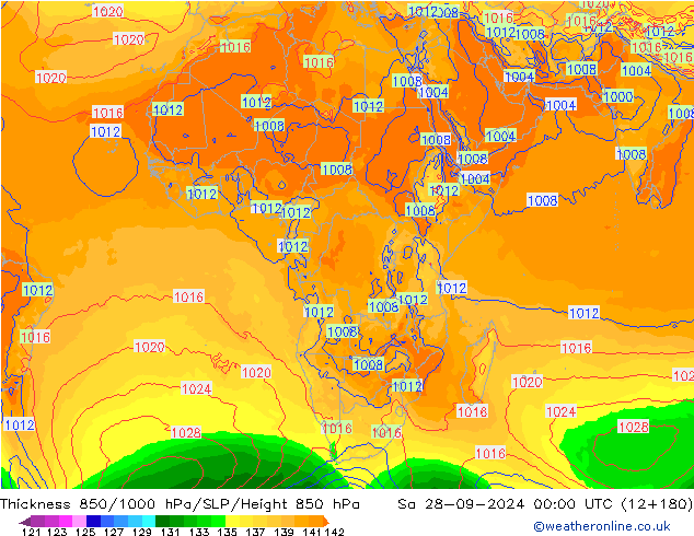 Schichtdicke 850-1000 hPa GFS Sa 28.09.2024 00 UTC