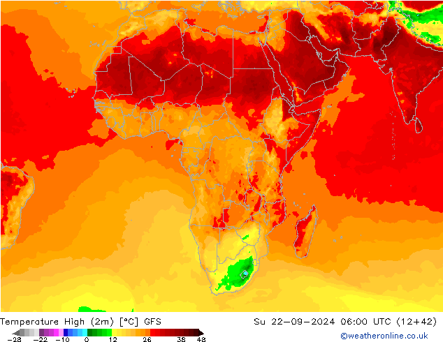 Temperature High (2m) GFS Su 22.09.2024 06 UTC