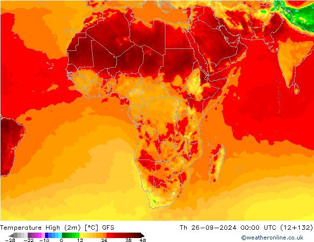 Temperatura máx. (2m) GFS jue 26.09.2024 00 UTC