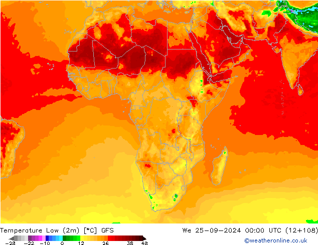 Temperature Low (2m) GFS We 25.09.2024 00 UTC