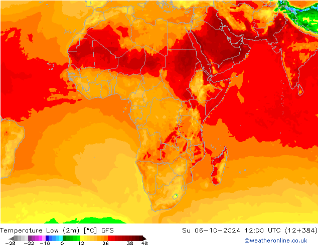 Tiefstwerte (2m) GFS Oktober 2024