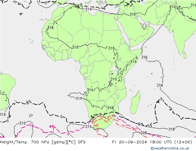 Height/Temp. 700 hPa GFS Fr 20.09.2024 18 UTC