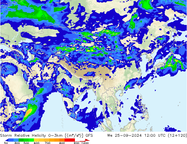 Storm Relative Helicity GFS  25.09.2024 12 UTC