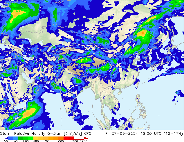 Storm Relative Helicity GFS пт 27.09.2024 18 UTC