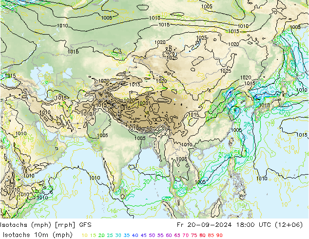 Isotachs (mph) GFS Fr 20.09.2024 18 UTC