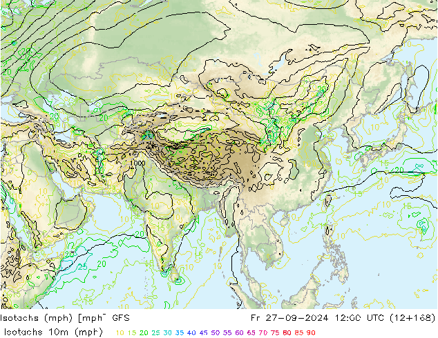 Isotachs (mph) GFS Fr 27.09.2024 12 UTC