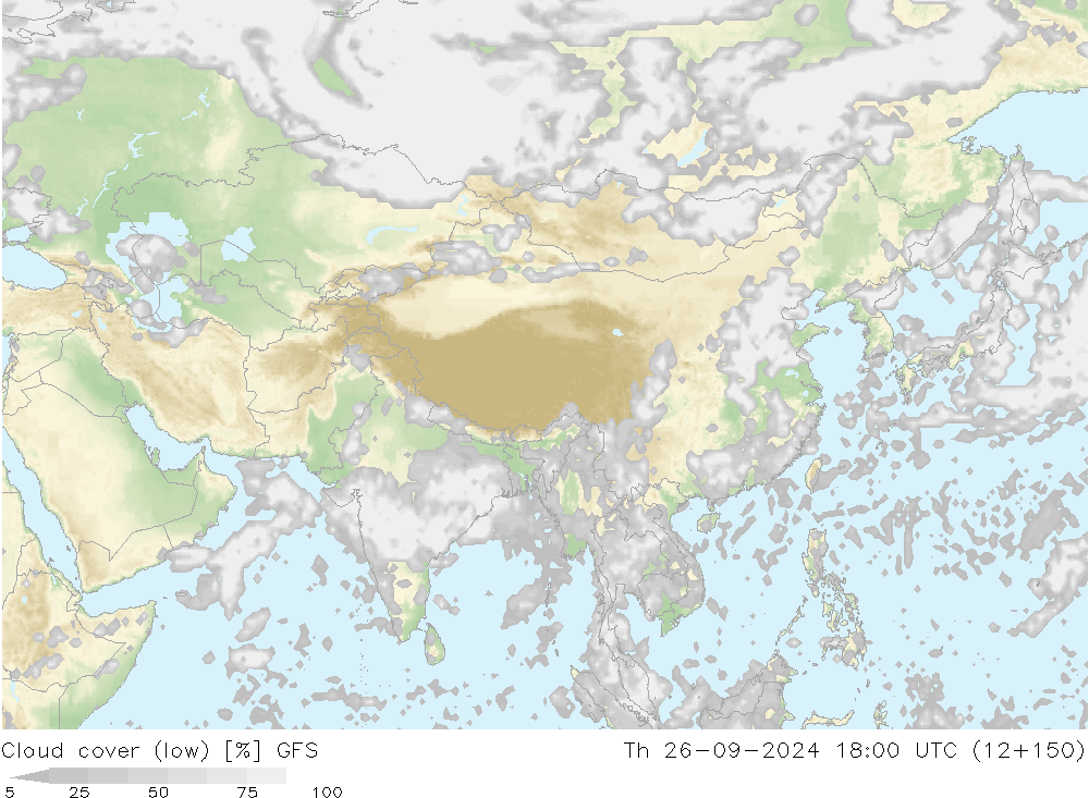 Bewolking (Laag) GFS do 26.09.2024 18 UTC