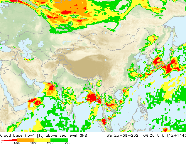 Cloud base (low) GFS We 25.09.2024 06 UTC