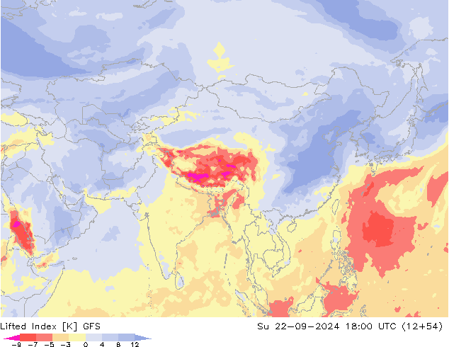 Lifted Index GFS nie. 22.09.2024 18 UTC