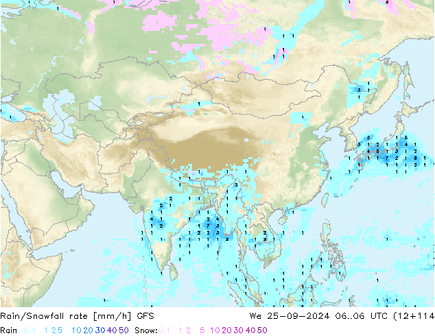 Rain/Snowfall rate GFS ср 25.09.2024 06 UTC