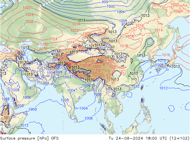 Surface pressure GFS Tu 24.09.2024 18 UTC