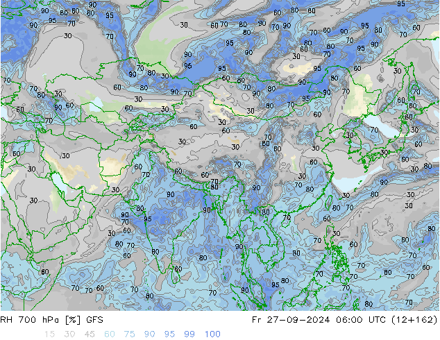 Humedad rel. 700hPa GFS vie 27.09.2024 06 UTC