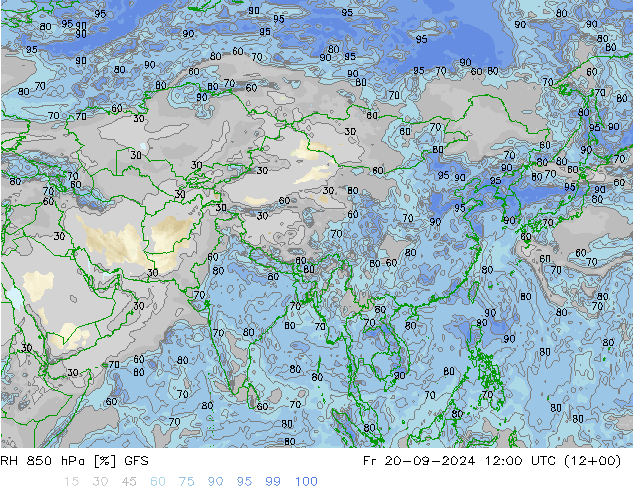 RH 850 hPa GFS ven 20.09.2024 12 UTC