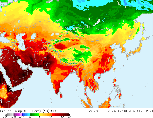 temp. mín./solo (0-10cm) GFS Sáb 28.09.2024 12 UTC