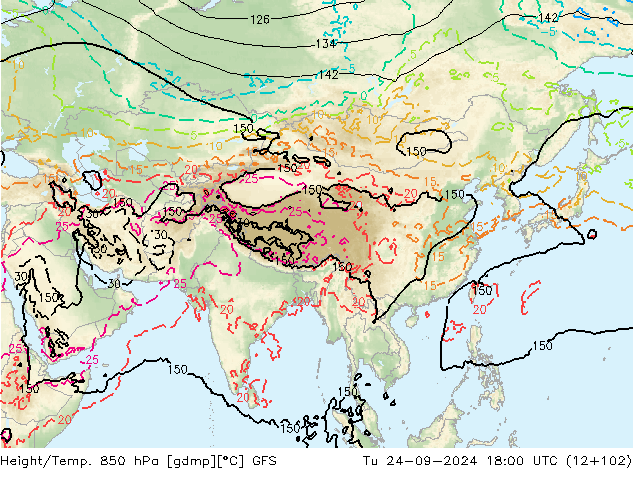 Height/Temp. 850 hPa GFS Ter 24.09.2024 18 UTC