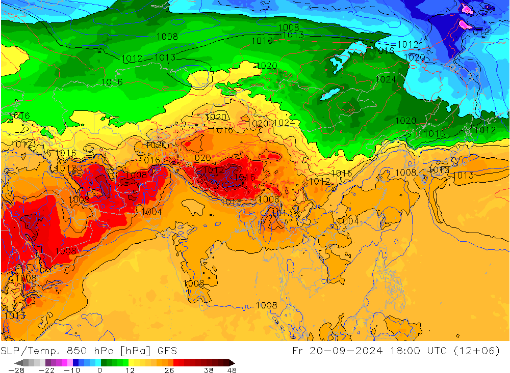 SLP/Temp. 850 hPa GFS Sex 20.09.2024 18 UTC