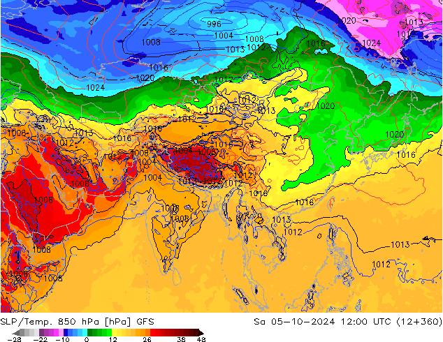 SLP/Temp. 850 hPa GFS sab 05.10.2024 12 UTC