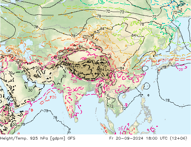 Height/Temp. 925 hPa GFS Fr 20.09.2024 18 UTC