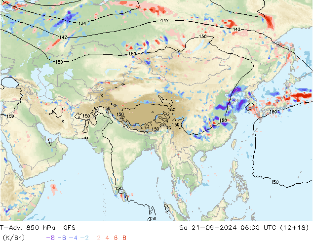 T-Adv. 850 hPa GFS sam 21.09.2024 06 UTC