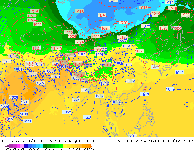 Thck 700-1000 hPa GFS Th 26.09.2024 18 UTC