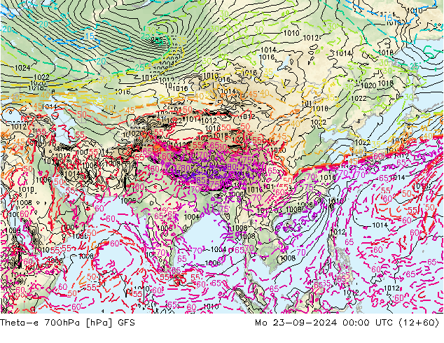 Theta-e 700hPa GFS lun 23.09.2024 00 UTC