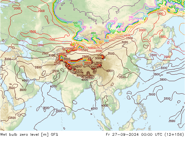 Wet bulb zero level GFS pt. 27.09.2024 00 UTC