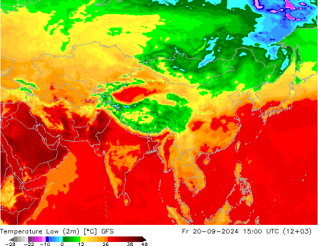 Min. Temperatura (2m) GFS pt. 20.09.2024 15 UTC